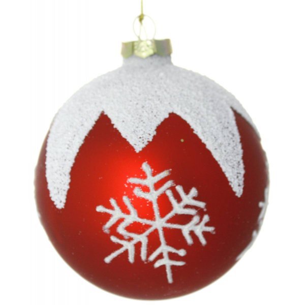 Χριστουγεννιάτικη Γυάλινη Κόκκινη Μπάλα με Χιονονιφάδες (10cm)